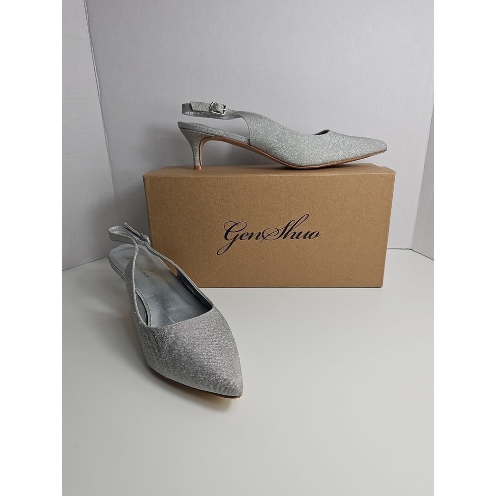 GENSHUO‎ Women's  Size 9 Closed Toe Slingback Silver